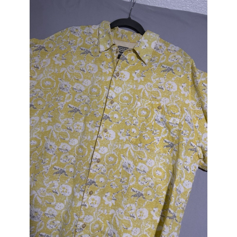 vintage bugle boy yellow abstract pattern ss button up dress shirt, men's 2x